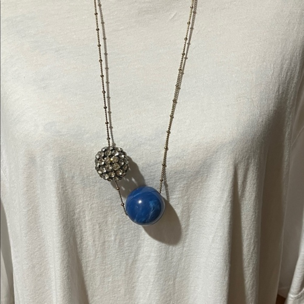 Rhinestone Ball & Blue Ball Necklace